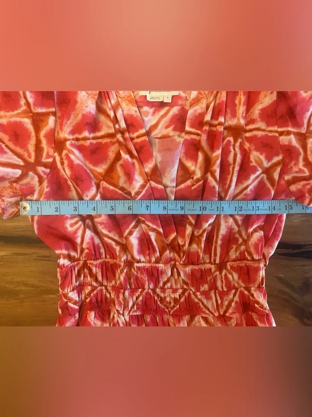 Anthropologie Somerset Mini Dress Pink Orange Tie Dye Smocked Waist Size:Small